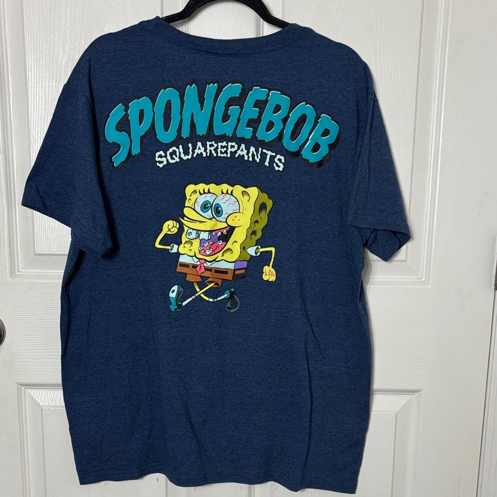 NEW SPONGEBOB SQUAREPANTS Blue graphic short sleeve tee XXL embroidered patch